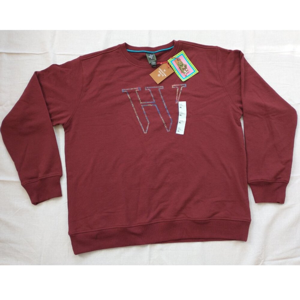 XL Men's Houston White Adult Logo Crewneck Pullover Sweatshirt Long Sleeve - Red